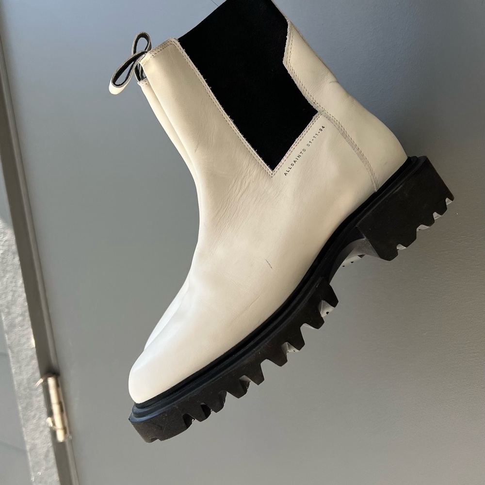 All Saints White Leather Lug Sole Chelsea Boots - Picture 4 of 11